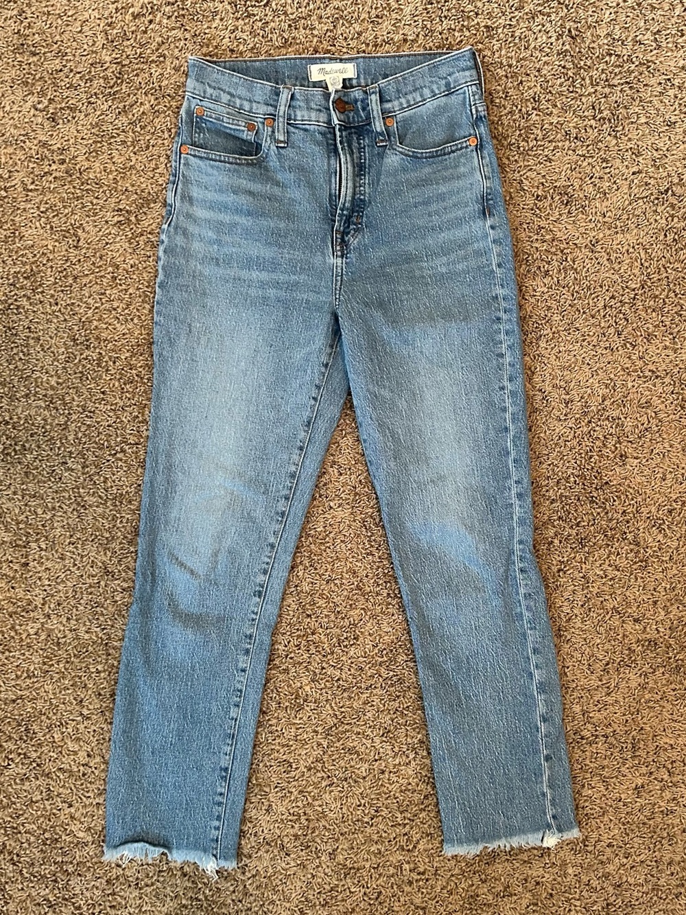 Madewell The Perfect Vintage High-Rise Straight Jean frayed hem Medium blue 26